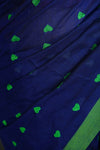 Women's Royal Blue Khadi Cotton Saree with Green Border