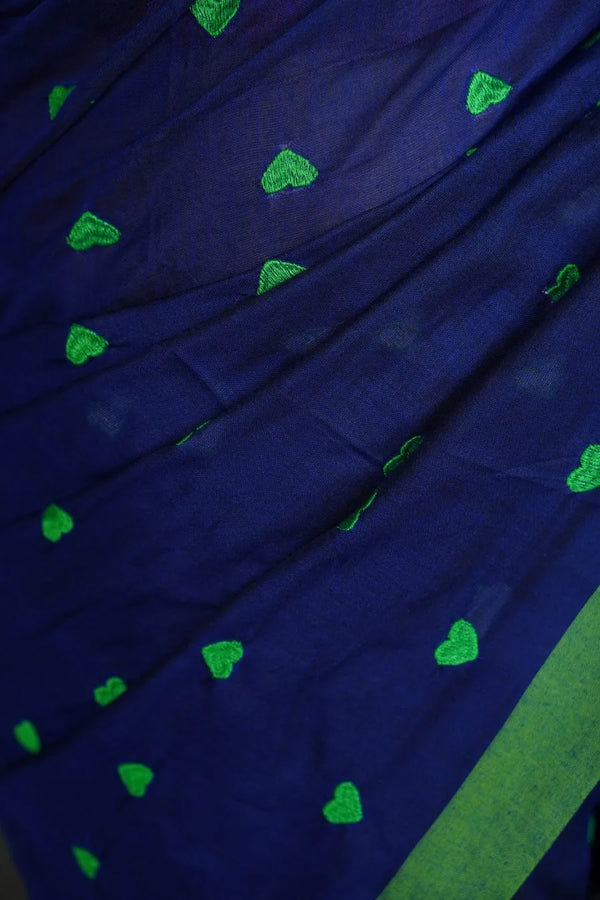 Women's Royal Blue Khadi Cotton Saree with Green Border