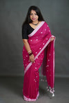 Women's Magenta Pink Khadi Cotton Saree with Heart Motifs