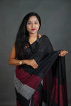Black Maroon Grey Khadi Cotton Saree with Contrast Colour Blocks