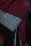 Black Maroon Grey Khadi Cotton Saree with Contrast Colour Blocks