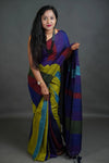 Multicolour Khadi Cotton Saree in Purple Yellow Green
