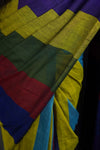 Multicolour Khadi Cotton Saree in Purple Yellow Green