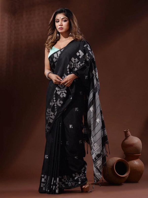 Black Cotton Printed Saree