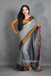 Black Mul Cotton Saree with Golden Border