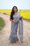 Black & White Checked Cotton Saree with Tassel Pallu