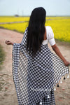 Black & White Checked Cotton Saree with Tassel Pallu