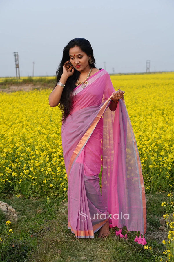 Pink Based Multicolor Mul Cotton Saree