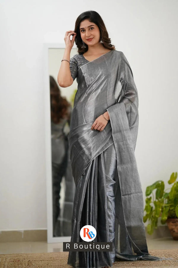 Silver Handloom Tissue Saree