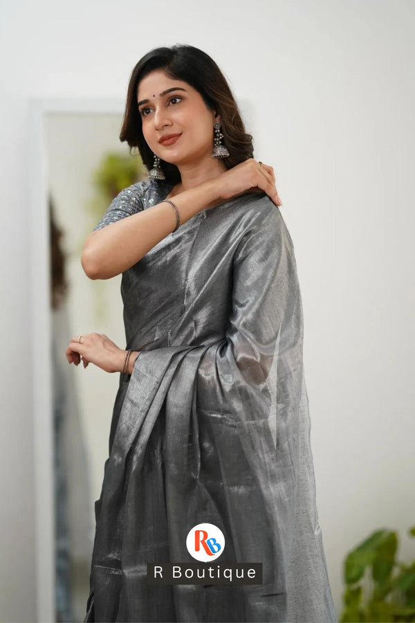 Silver Handloom Tissue Saree
