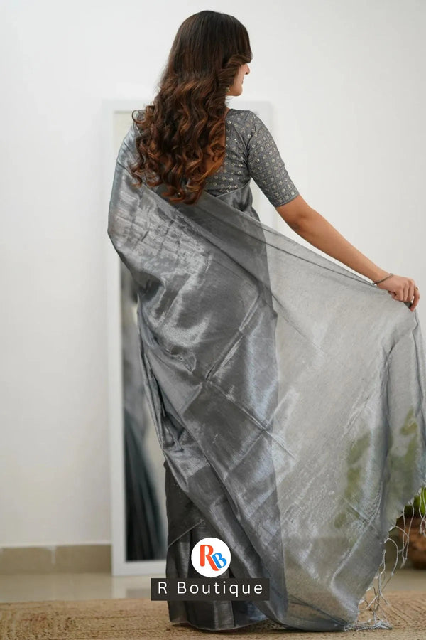 Silver Handloom Tissue Saree