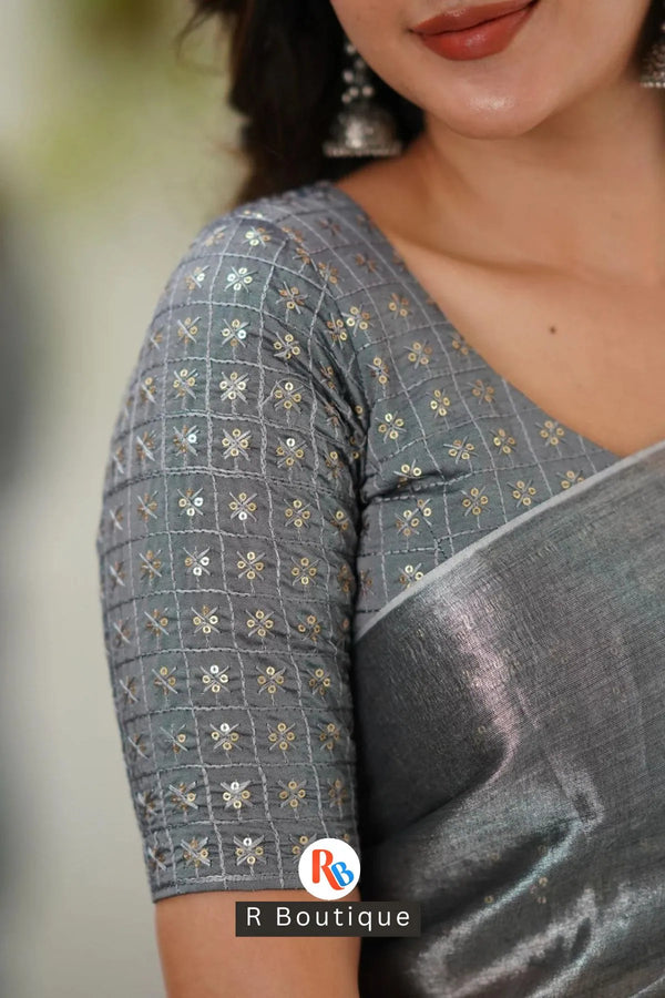 Silver Handloom Tissue Saree