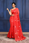 Red Love Embroidery Mul Cotton Saree