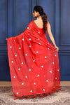 Red Love Embroidery Mul Cotton Saree