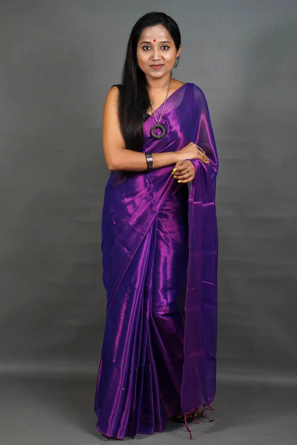 Purple Handloom Tissue Saree