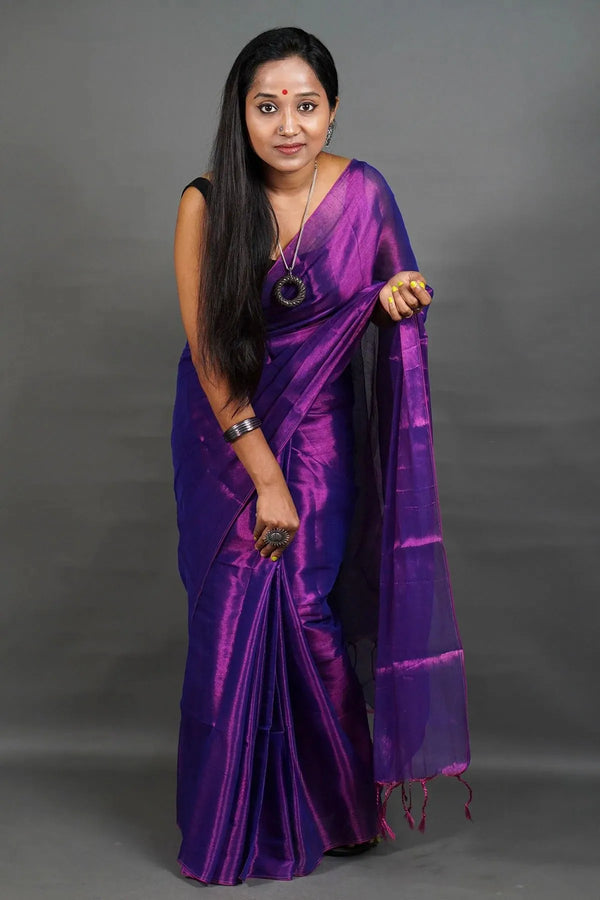 Purple Handloom Tissue Saree