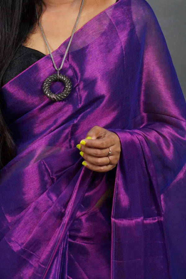 Purple Handloom Tissue Saree