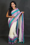 Elegant Off-White Cotton Silk Saree with Border and Tassels