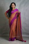 Rust Orange Cotton Saree with Purple Border