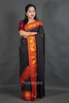 Black Mul Cotton Saree with Red & Gold Thread Work