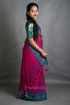 Magenta Pink Cotton Saree with Teal Border