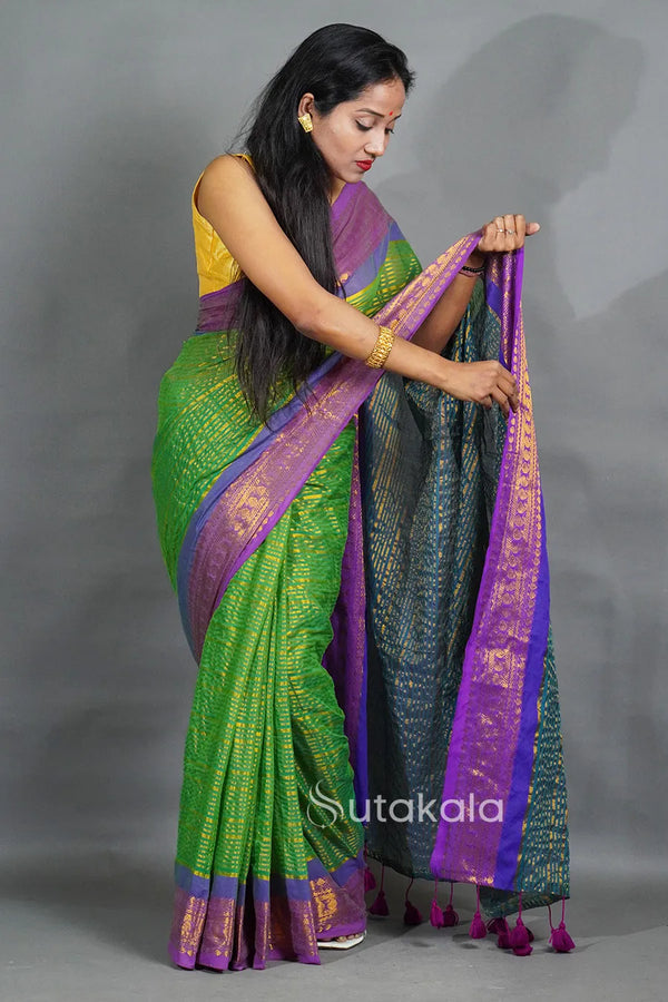 Elegant Green Handloom Style Saree with Rich Contrast Pallu