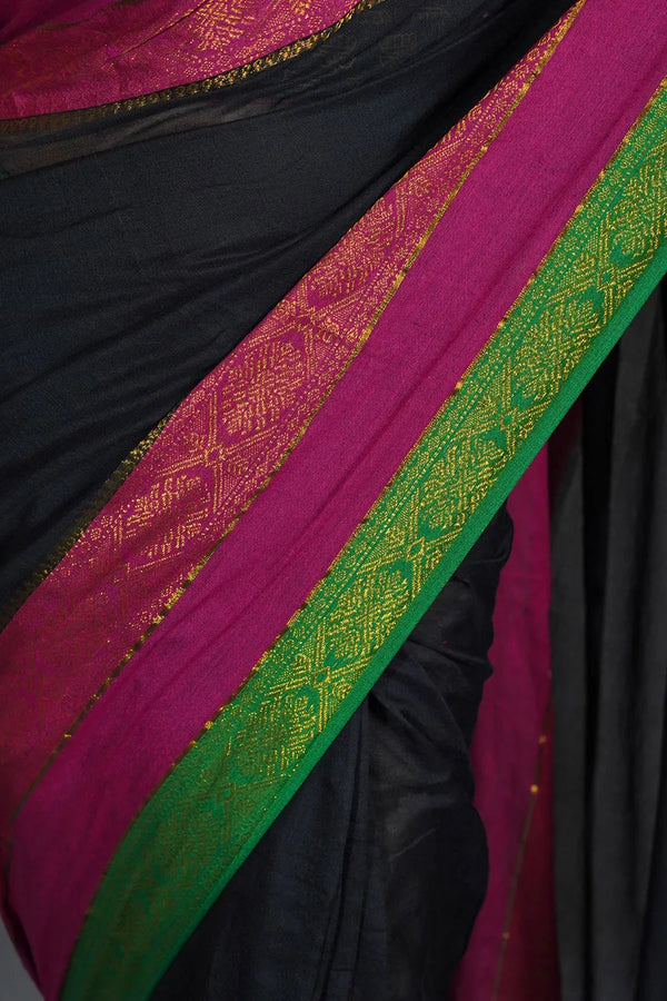 Black Saree with Traditional Jacquard Border & Tassels