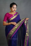 Royal Blue Cotton Saree with Gold Zari Border