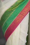 Elegant Off-White Cotton Silk Saree with Zari Border and Tassels