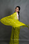Green Mul Cotton Saree with All-Over Floral Thread Work