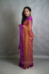 Rust Orange Cotton Saree with Purple Border