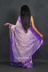 White Cotton Saree with Pompom Pallu With Blue Border