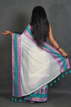 Elegant Off-White Cotton Silk Saree with Border and Tassels