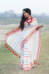 White Based Multicolor Mul Cotton Striped Saree