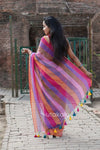 Multicolour Mul Cotton Striped Saree With BP
