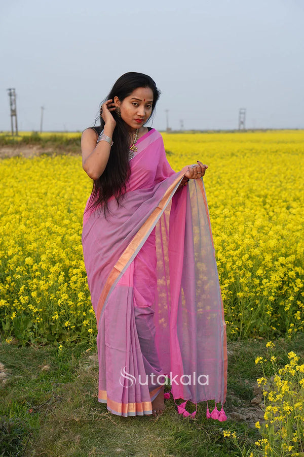 Pink Based Multicolor Mul Cotton Saree