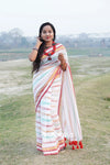 White Based Multicolor Mul Cotton Striped Saree
