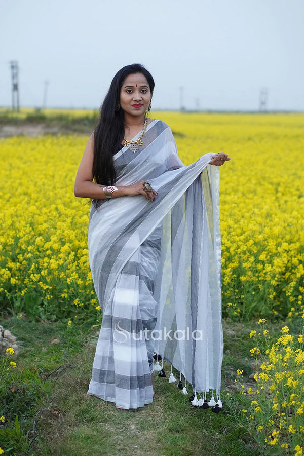 White Based Multicolor Mul Cotton Saree