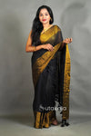 Black Mul Cotton Saree with Golden Border