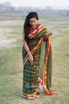 Green Multicolour Mul Cotton Striped Saree