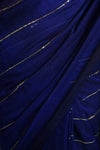 Blue Cotton Saree with Golden Stripe Detailing & Tassels