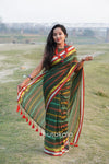 Green Multicolour Mul Cotton Striped Saree