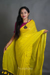 Bright Yellow MalCotton Saree with Subtle Stripe Detailing