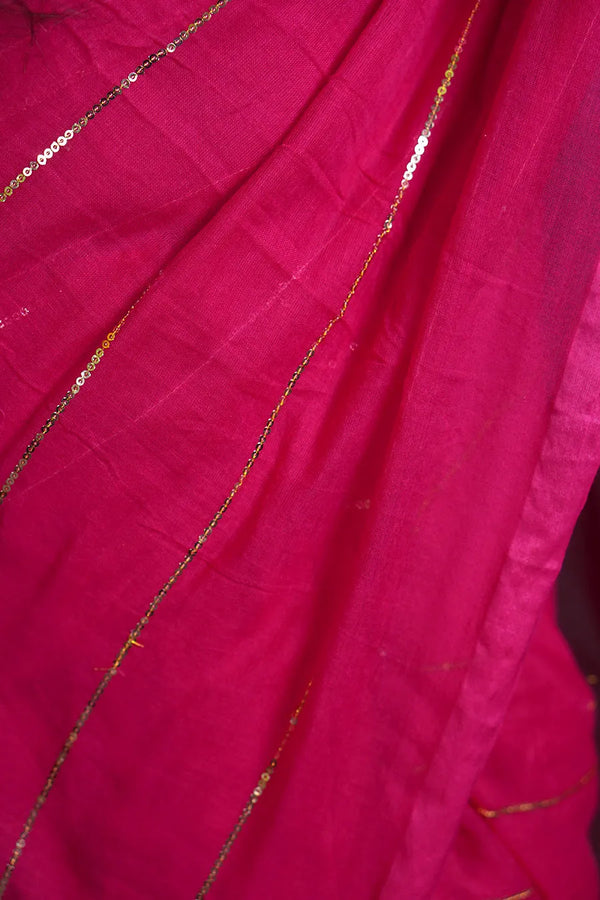 Handloom Cotton Saree with Golden Stripe Detailing & Tassels