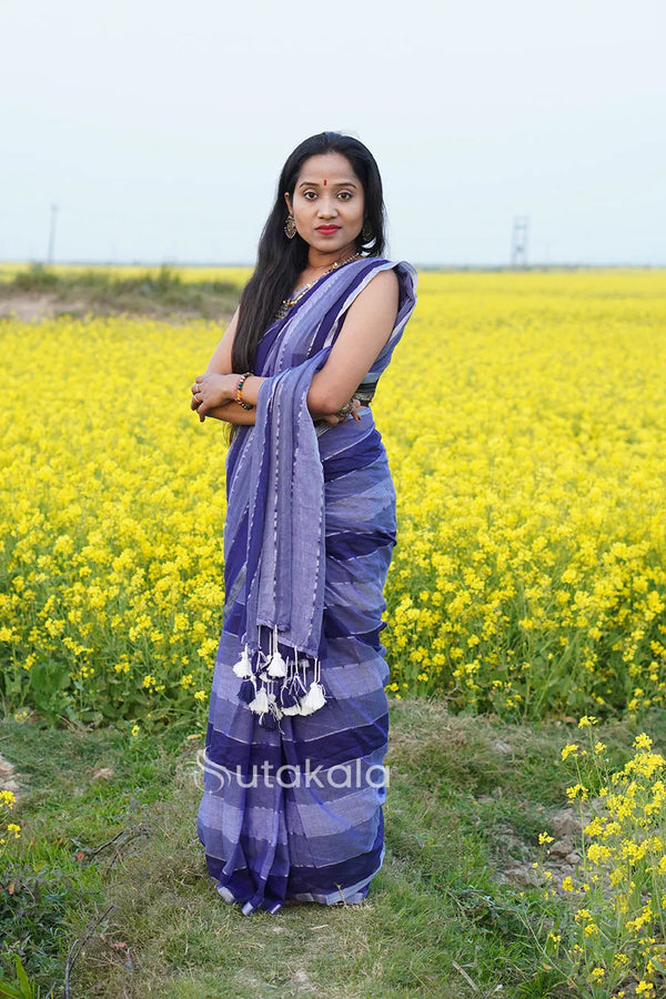 Blue Based Multicolor Mul Cotton Saree