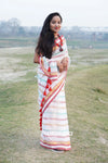 White Based Multicolor Mul Cotton Striped Saree