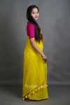 Bright Yellow MalCotton Saree with Subtle Stripe Detailing