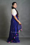 Elegant Cotton Saree with Floral Thread Work & Silver Border