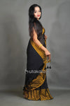 Black Mul Cotton Saree with Golden Border
