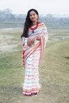 White Based Multicolor Mul Cotton Striped Saree